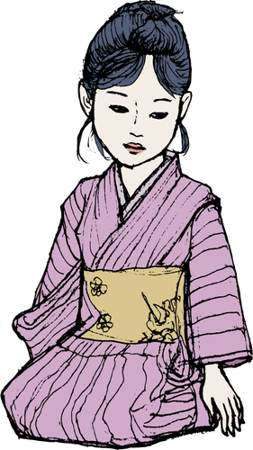 Vetor desenho da senhora asiÃ¡tica no quimono roxo