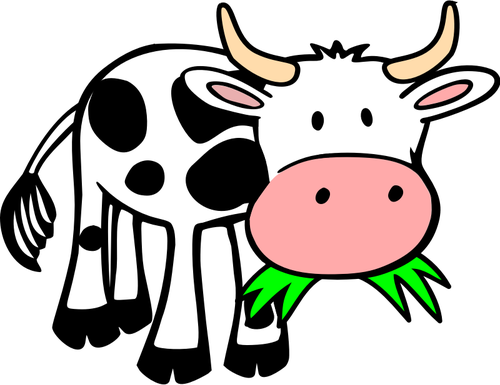Komik sapi makan rumput vektor gambar