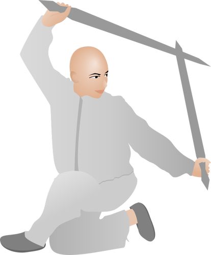 Vektorgrafik von Kung-Fu-Mann mit zwei Schwerter