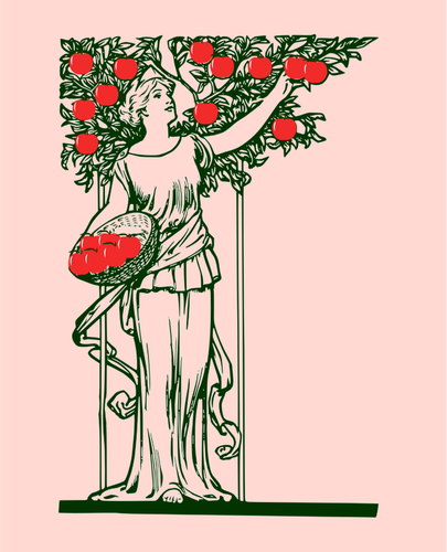 Vector illustraties van vrouw met mand met appelen