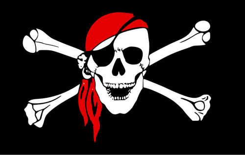 Grafica vectoriala de pavilion pirate negru cu zÃ¢mbind craniu ÅŸi oase