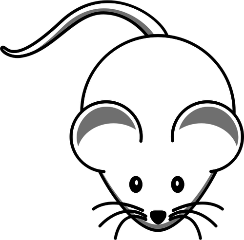 Vector illustraties van cartoon witte muis met lange snor