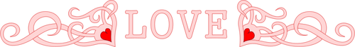 Ilustrasi vektor merah hati dan kata cinta