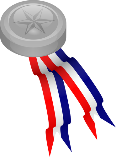MedallÃ³n de platino con grÃ¡ficos vectoriales de cinta azul, blanco y rojo