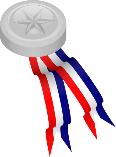 Silver medallion with blue, white and red ribbon vector image