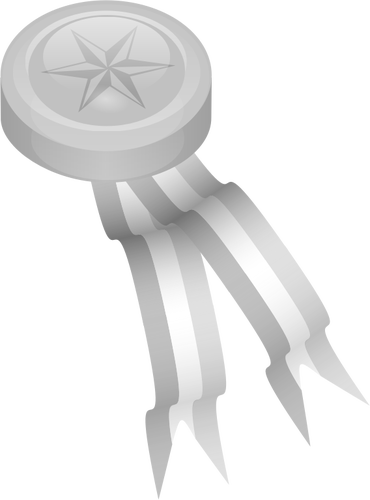 Vector graphics of silver medallion with grey ribbons