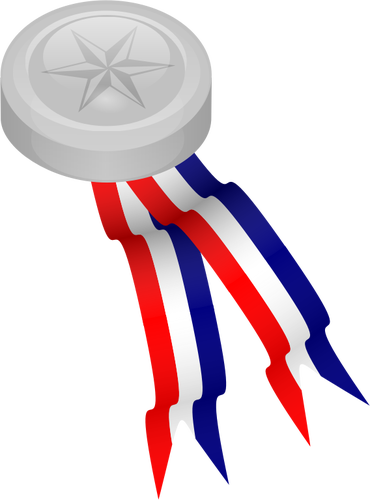 Silver medalj med blÃ¥, vita och rÃ¶da band vektor illustration