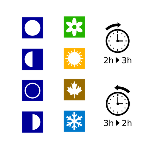 Moon phases, seasons & DST symbols vector image