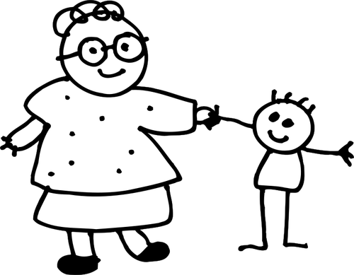 Ilustracja wektorowa rÄ™cznie rysowane mama trzyma rÄ™kÄ™ syna