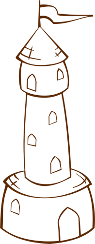 Papel de dibujo vectorial jugar icono de mapa del juego para una torre redonda con una bandera