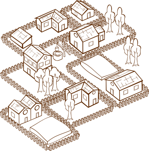 Gambar vektor peran bermain permainan peta ikon untuk sebuah desa