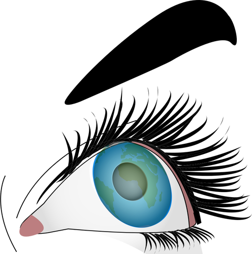 Illustratie van close-up van een blauwe vrouwelijke oog