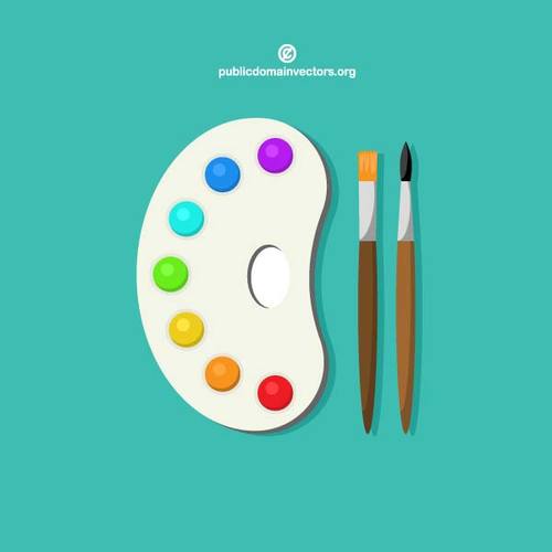 Paint brushes and paint palette vector
