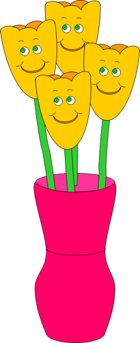 IlustraciÃ³n de vector de cuatro flores sonrientes en un jarrÃ³n