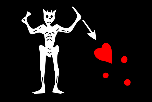 Vektor illustration av pirat flagga med skelett och hjÃ¤rta blod
