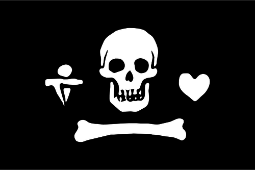 Ilustrasi vektor jack bajak laut hitam dan putih dengan tengkorak