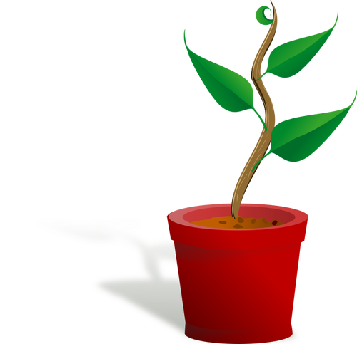 Tekening van bruine en groene plant groeit in een rode pot