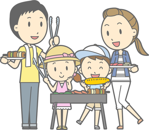 Familj grill tecknad stil