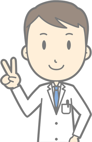 Arzt mit Peace-Zeichen