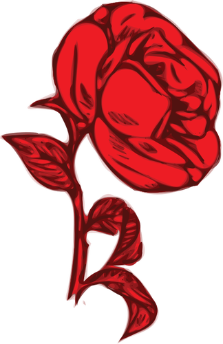Rosa roja con hojas rojas