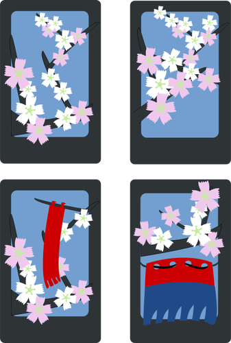 Vektorbild av vÃ¥ren blommor idyllen pÃ¥ fyra kort
