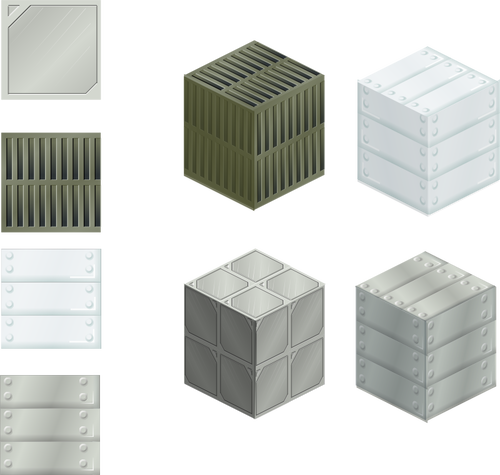 Vector illustration of set of metallic tiles and boxes