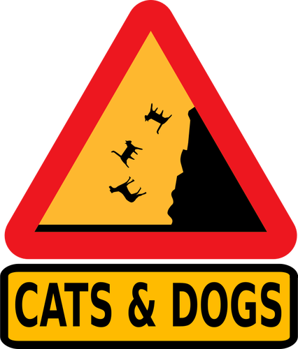 Vektor illustration av fallande katter och hundar varning VÃ¤gmÃ¤rke