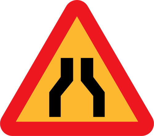 Road narrows aan beide zijden ondertekenen vector afbeelding