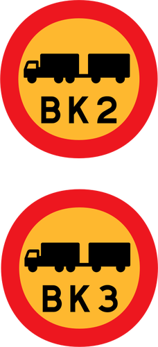BK2 och BK3 lastbilar road underteckna vektorbild