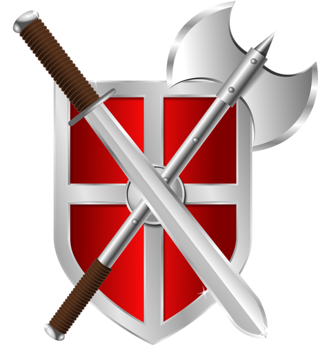 Vetor desenho de battleaxe, espada e escudo