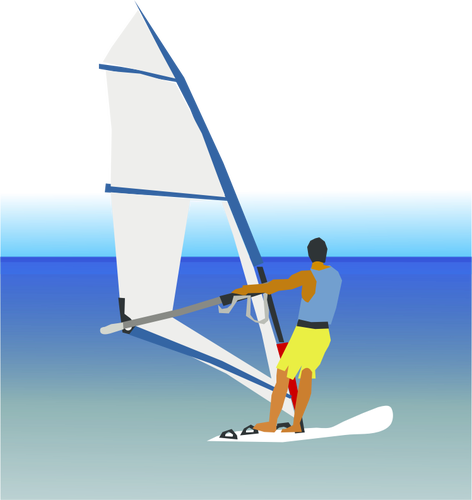 Pemandangan laut dengan windsurfer vektor ilustrasi