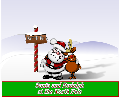 Santa and Rudolph at the North Pole vector illustration