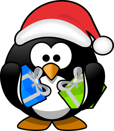 Vektorgrafikk utklipp av liten pingvin med rÃ¸d Christmas lue