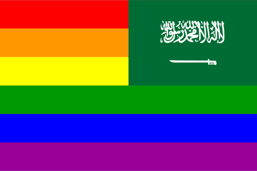 Bendera negara Saudi Arabia dan pelangi