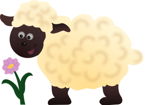 Vector feliz de ovejas y flor de la imagen