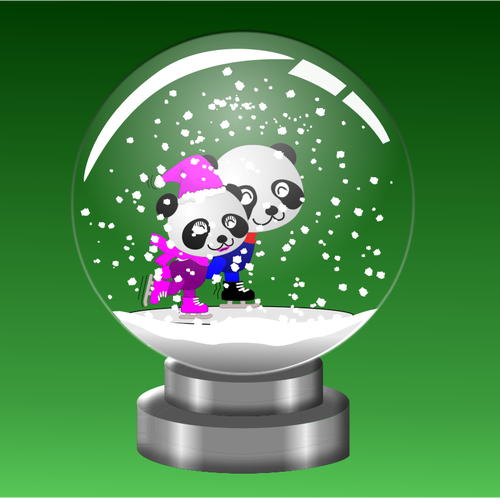Panda bruslaÅ™i v snow globe vektorovÃ½ obrÃ¡zek