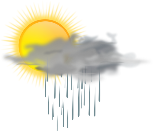 Vektor ilustrasi ramalan cuaca simbol warna cerah dengan hujan