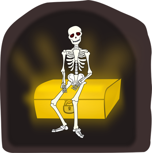 Skelett sitzt auf Schatz-Brust-Vektor-illustration