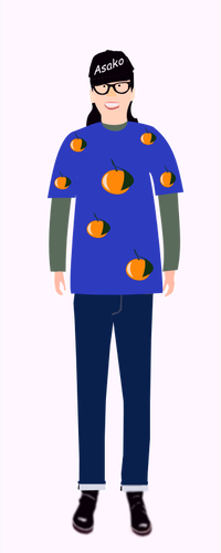 IlustraciÃ³n de vector de chica de moda en camiseta azul con el patrÃ³n de naranja