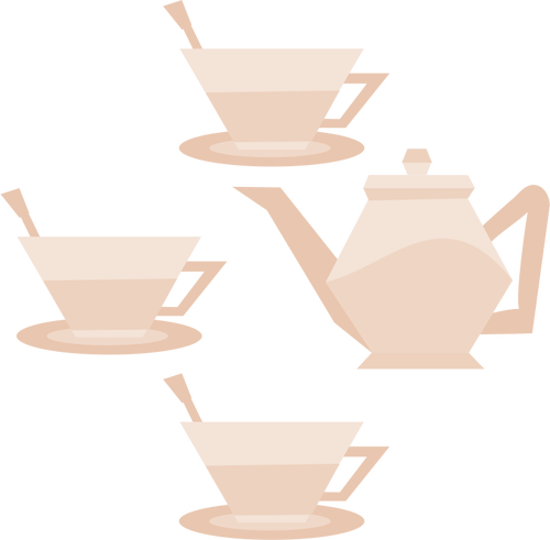 Vektor image av tre teacups og tekanne
