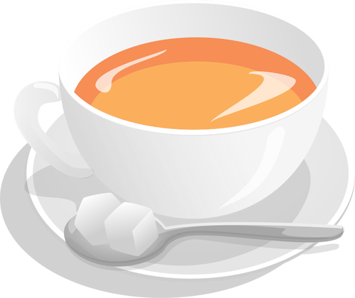 Ilustracja wektorowa z filiÅ¼anki herbaty serwowane na talerzyk z cukru i Å‚yÅ¼ka