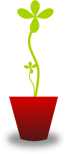 Vektorzeichnende zarte grÃ¼ne Pflanze im roten Topf