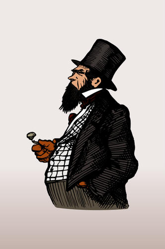 Illustratie van gentleman in zwart pak met pijp