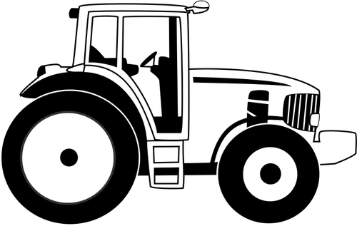 Vektortegning av gÃ¥rden traktoren i svart-hvitt