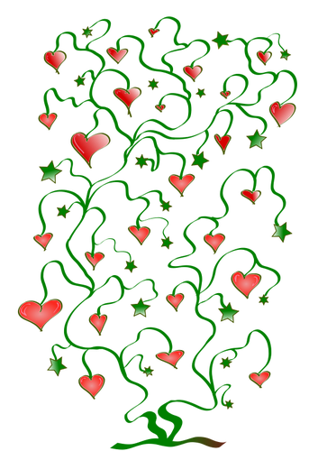 Baum der Herzen mit BlÃ¤ttern von Sternen-Vektorgrafiken