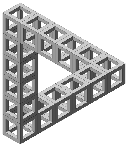 Drawing of impossible triangle formed out of cube constructions
