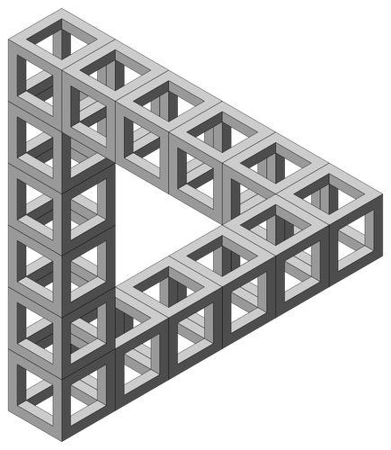 Desenho de triÃ¢ngulo impossÃ­vel, formado a partir de construÃ§Ãµes de cubo
