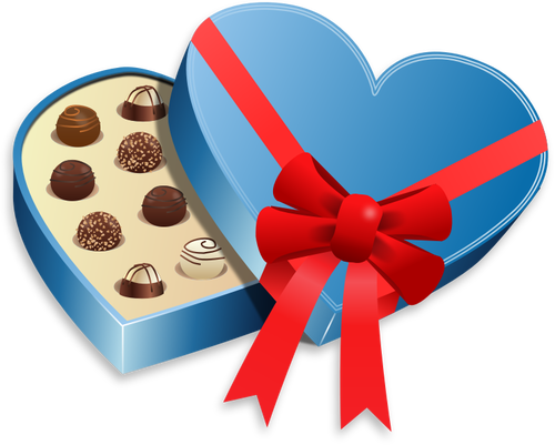 Caja azul en forma de corazÃ³n de chocolates vector de la imagen