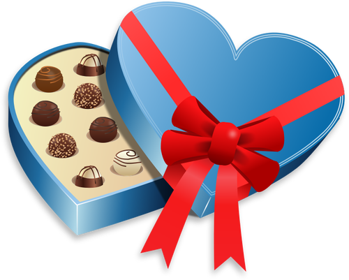 Albastru in forma de inima caseta de imagini de vector bomboane de ciocolatÄƒ