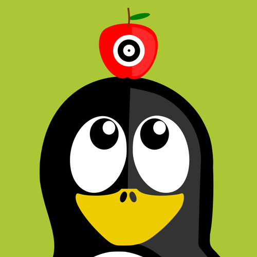 PingÃ¼ino con manzana en la cabeza del vector ilustraciÃ³n